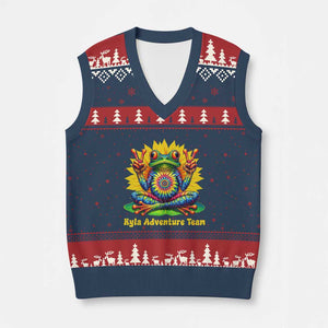 Personalized Tie Dye Hippie Frog Name V-Neck Knit Sweater Vest Custom Text Peace Sign Hippie Sunflower TS11 Navy Red Print Your Wear
