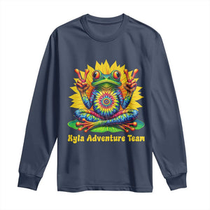 Personalized Tie Dye Hippie Frog Name Long Sleeve Shirt Custom Text Peace Sign Hippie Sunflower TS11 Navy Print Your Wear