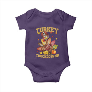 Funny Turkey And Touchdowns Baby Onesie Thanksgiving American Football Fall Season TS11 Purple Print Your Wear