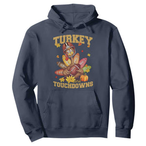 Funny Turkey And Touchdowns Hoodie Thanksgiving American Football Fall Season TS11 Navy Print Your Wear