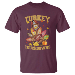 Funny Turkey And Touchdowns T Shirt Thanksgiving American Football Fall Season TS11 Maroon Print Your Wear