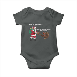 Funny Thanksgiving Christmas Baby Onesie Wait Your Turn Fat Boy Santa Turkey Thanksmas TS11 Dark Heather Print Your Wear