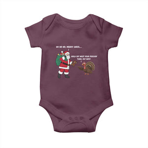 Funny Thanksgiving Christmas Baby Onesie Wait Your Turn Fat Boy Santa Turkey Thanksmas TS11 Maroon Print Your Wear