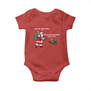 Funny Thanksgiving Christmas Baby Onesie Wait Your Turn Fat Boy Santa Turkey Thanksmas TS11 Red Print Your Wear