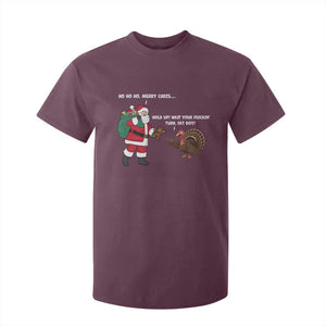 Funny Thanksgiving Christmas T Shirt For Kid Wait Your Turn Fat Boy Santa Turkey Thanksmas TS11 Maroon Print Your Wear