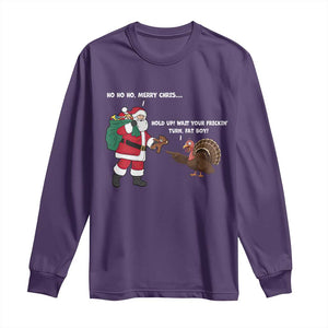 Funny Thanksgiving Christmas Long Sleeve Shirt Wait Your Turn Fat Boy Santa Turkey Thanksmas TS11 Purple Print Your Wear
