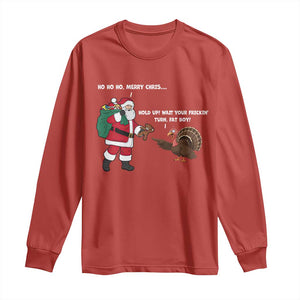Funny Thanksgiving Christmas Long Sleeve Shirt Wait Your Turn Fat Boy Santa Turkey Thanksmas TS11 Red Print Your Wear