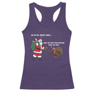 Funny Thanksgiving Christmas Racerback Tank Top Wait Your Turn Fat Boy Santa Turkey Thanksmas TS11 Purple Print Your Wear