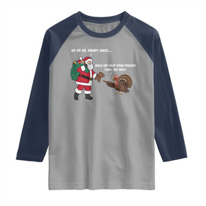 Funny Thanksgiving Christmas Raglan Shirt Wait Your Turn Fat Boy Santa Turkey Thanksmas TS11 Sport Gray Navy Print Your Wear