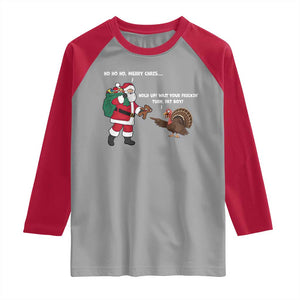 Funny Thanksgiving Christmas Raglan Shirt Wait Your Turn Fat Boy Santa Turkey Thanksmas TS11 Sport Gray Red Print Your Wear
