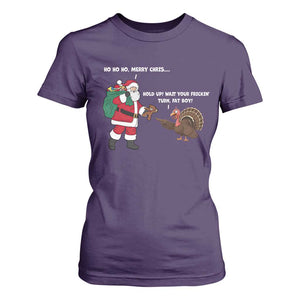 Funny Thanksgiving Christmas T Shirt For Women Wait Your Turn Fat Boy Santa Turkey Thanksmas TS11 Purple Print Your Wear