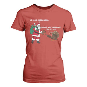 Funny Thanksgiving Christmas T Shirt For Women Wait Your Turn Fat Boy Santa Turkey Thanksmas TS11 Red Print Your Wear