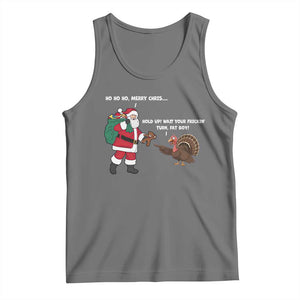 Funny Thanksgiving Christmas Tank Top Wait Your Turn Fat Boy Santa Turkey Thanksmas TS11 Black Heather Print Your Wear