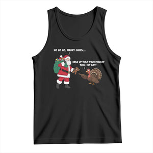 Funny Thanksgiving Christmas Tank Top Wait Your Turn Fat Boy Santa Turkey Thanksmas TS11 Black Print Your Wear