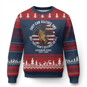 Charlie Kirk Memorial Ugly Christmas Sweater They Can Silence One But They Cant Silence Us All TS11 Navy Red Print Your Wear
