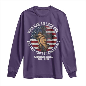 Charlie Kirk Memorial Long Sleeve Shirt They Can Silence One But They Cant Silence Us All TS11 Purple Print Your Wear