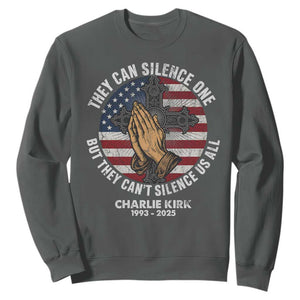 Charlie Kirk Memorial Sweatshirt They Can Silence One But They Cant Silence Us All TS11 Dark Heather Print Your Wear