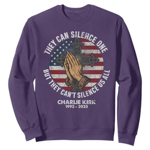 Charlie Kirk Memorial Sweatshirt They Can Silence One But They Cant Silence Us All TS11 Purple Print Your Wear
