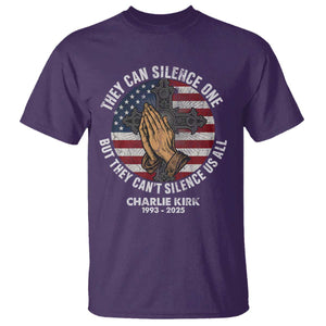 Charlie Kirk Memorial T Shirt They Can Silence One But They Cant Silence Us All TS11 Purple Print Your Wear