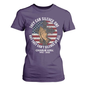 Charlie Kirk Memorial T Shirt For Women They Can Silence One But They Cant Silence Us All TS11 Purple Print Your Wear