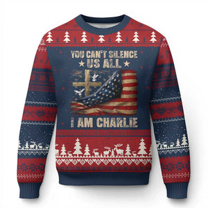 I Am Charlie Kirk Ugly Christmas Sweater You Cant Silence Us All Vintage American Flag TS11 Navy Red Print Your Wear