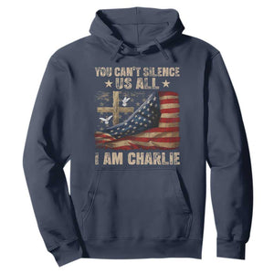 I Am Charlie Kirk Hoodie You Cant Silence Us All Vintage American Flag TS11 Navy Print Your Wear