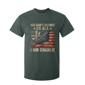 I Am Charlie Kirk T Shirt For Kid You Cant Silence Us All Vintage American Flag TS11 Dark Forest Green Print Your Wear