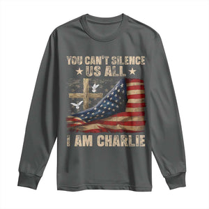I Am Charlie Kirk Long Sleeve Shirt You Cant Silence Us All Vintage American Flag TS11 Dark Heather Print Your Wear