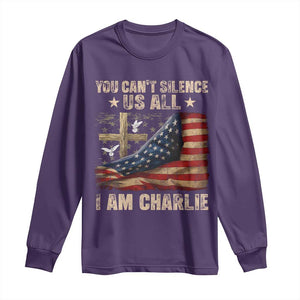 I Am Charlie Kirk Long Sleeve Shirt You Cant Silence Us All Vintage American Flag TS11 Purple Print Your Wear