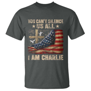 I Am Charlie Kirk T Shirt You Cant Silence Us All Vintage American Flag TS11 Dark Heather Print Your Wear