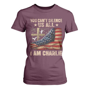 I Am Charlie Kirk T Shirt For Women You Cant Silence Us All Vintage American Flag TS11 Maroon Print Your Wear