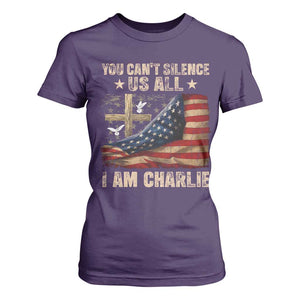 I Am Charlie Kirk T Shirt For Women You Cant Silence Us All Vintage American Flag TS11 Purple Print Your Wear