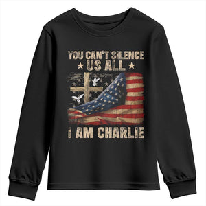I Am Charlie Kirk Youth Sweatshirt You Cant Silence Us All Vintage American Flag TS11 Black Print Your Wear