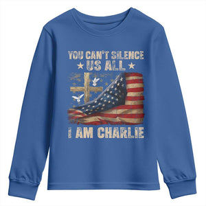 I Am Charlie Kirk Youth Sweatshirt You Cant Silence Us All Vintage American Flag TS11 Royal Blue Print Your Wear