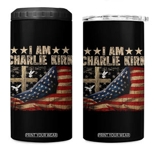 I Am Charlie Kirk 4 in 1 Can Cooler Tumbler Freedom Vintage American Flag TS11 One Size: 16 oz Black Print Your Wear
