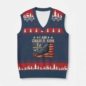 I Am Charlie Kirk V-Neck Knit Sweater Vest Freedom Vintage American Flag TS11 Navy Red Print Your Wear