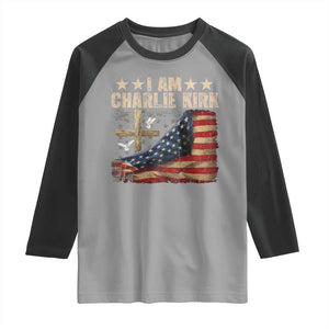 I Am Charlie Kirk Raglan Shirt Freedom Vintage American Flag TS11 Sport Gray Black Print Your Wear