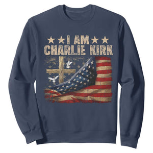 I Am Charlie Kirk Sweatshirt Freedom Vintage American Flag TS11 Navy Print Your Wear