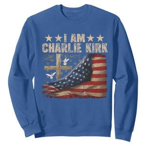 I Am Charlie Kirk Sweatshirt Freedom Vintage American Flag TS11 Royal Blue Print Your Wear