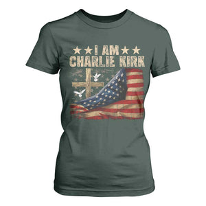 I Am Charlie Kirk T Shirt For Women Freedom Vintage American Flag TS11 Dark Forest Green Print Your Wear