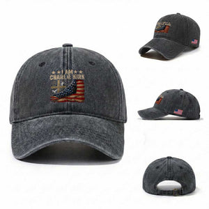 I Am Charlie Kirk Washed Cotton Baseball Cap Freedom Vintage American Flag TS11 Washed Cap Universal Fit Dark Gray Print Your Wear