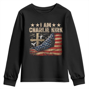 I Am Charlie Kirk Youth Sweatshirt Freedom Vintage American Flag TS11 Black Print Your Wear