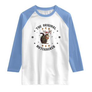 Funny Christmas Squirrel Raglan Shirt The Original Nutcracker Snowflake Santa Hat TS11 White Carolina Blue Print Your Wear