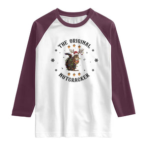 Funny Christmas Squirrel Raglan Shirt The Original Nutcracker Snowflake Santa Hat TS11 White Maroon Print Your Wear