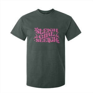 Funny Pink Christmas T Shirt For Kid Sleigh Girl Sleigh Reindeer TS11 Dark Forest Green Print Your Wear