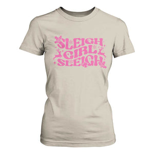 Funny Pink Christmas T Shirt For Women Sleigh Girl Sleigh Reindeer TS11 Sand Print Your Wear