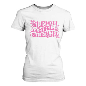 Funny Pink Christmas T Shirt For Women Sleigh Girl Sleigh Reindeer TS11 White Print Your Wear