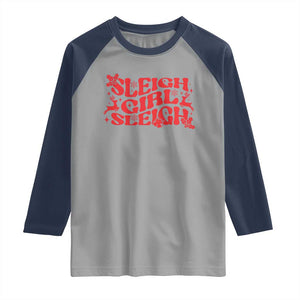 Funny Christmas Raglan Shirt Sleigh Girl Sleigh Reindeer TS11 Sport Gray Navy Print Your Wear
