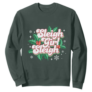 Sleigh Girl Sleigh Sweatshirt Christmas Retro Groove Slay Girl Mistletoe TS11 Dark Forest Green Print Your Wear