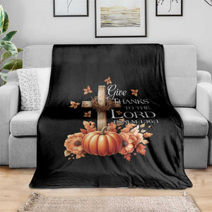 Thanksgiving Christ Throw Blanket Give Thanks To The Lord Psalm 136:1 Pumpkin Cross TS11 Print Your Wear